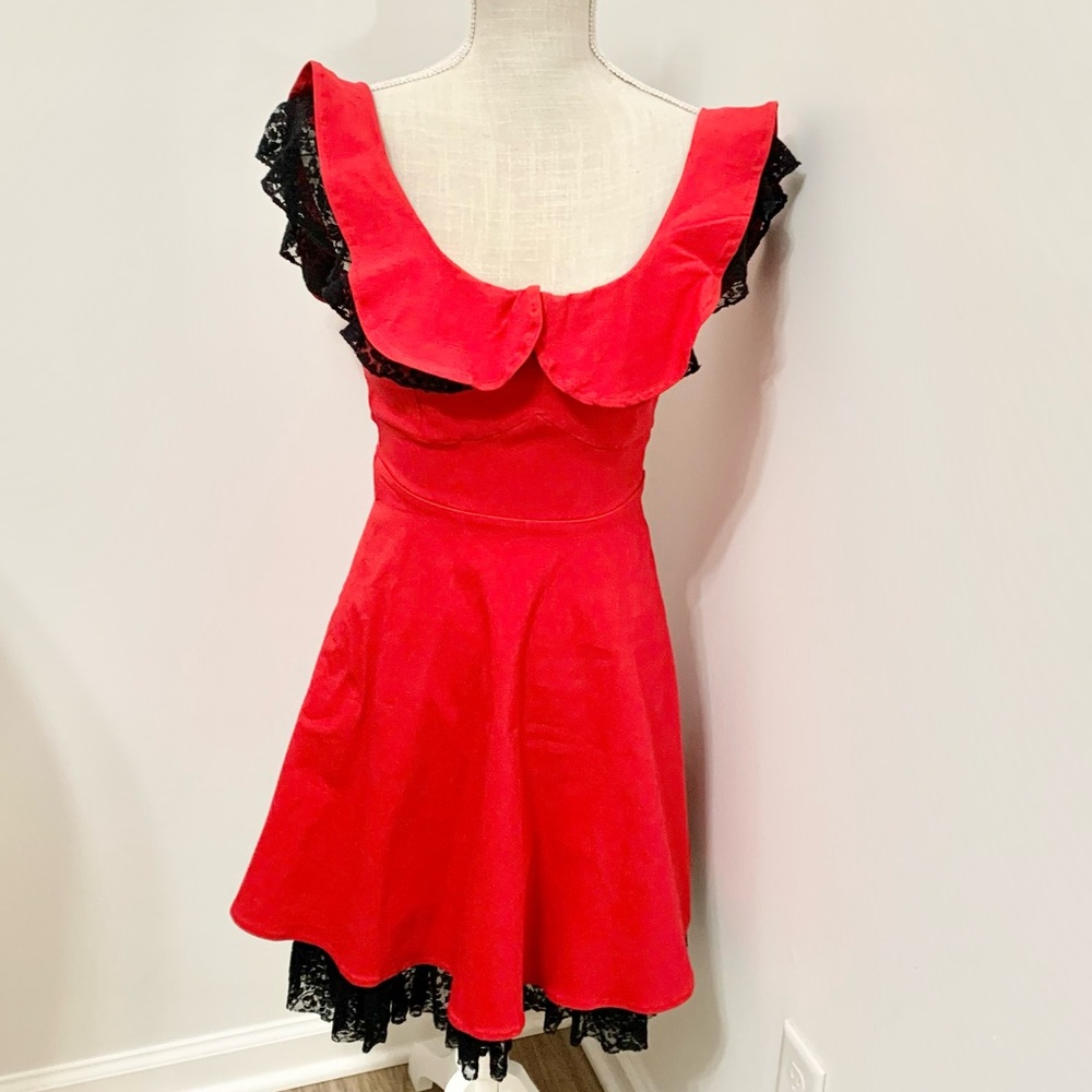 Hot Topic Red Lace Ruffle Mini Dress Jrs SM - NEW